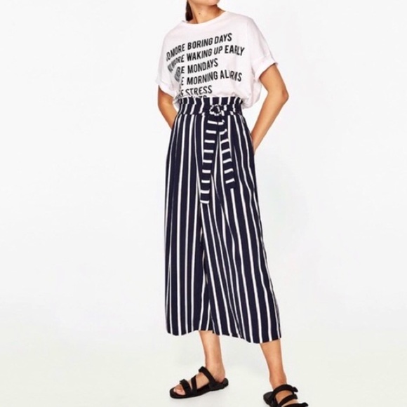 Zara wide leg bold striped cropped pants - Picture 10 of 10
